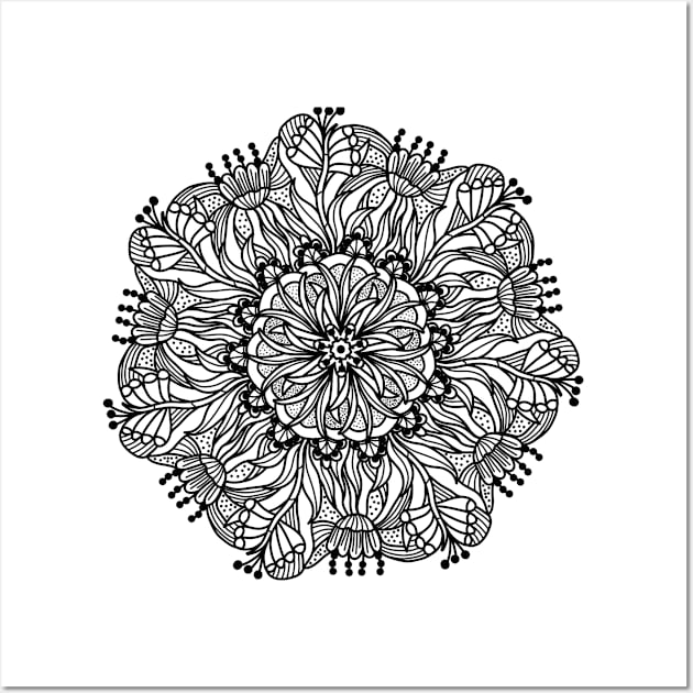 Floral mandala black and white 1 Wall Art by nadka.drawings